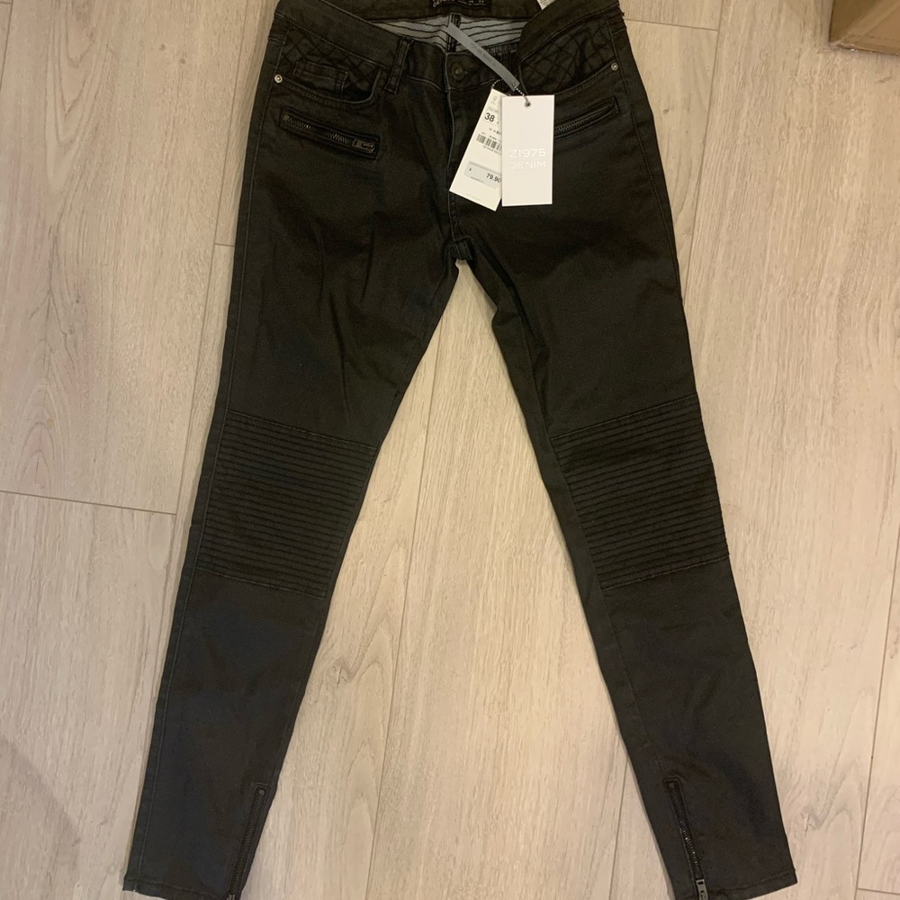 Zara black moto jeans